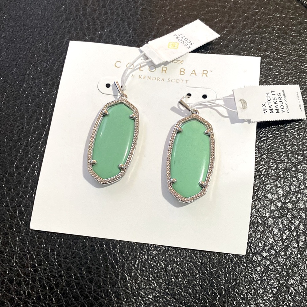 Kendra Scott Elle Earrings Rhodium and Mint